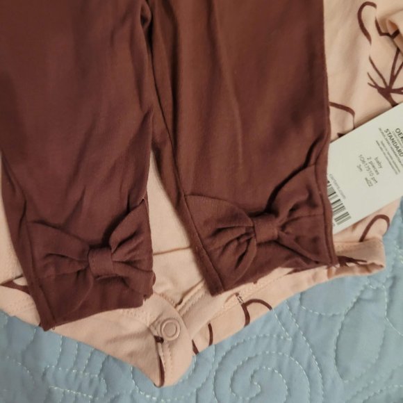 Carter's Baby Girls 2-Pc Bodysuit Set, Pink Shirt Purple Flowers & Pants w Bows - Picture 7 of 12